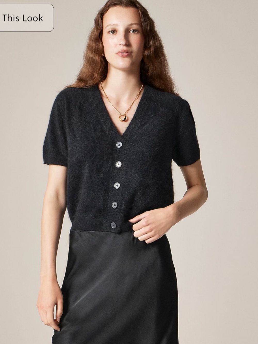 J.Crew Black Brushed Cashmere short sleeve cardigan